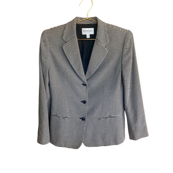 Emanuel Ungaro Blazer Black White Striped Textured 3 Button Lined size 4/38 - Picture 1 of 15
